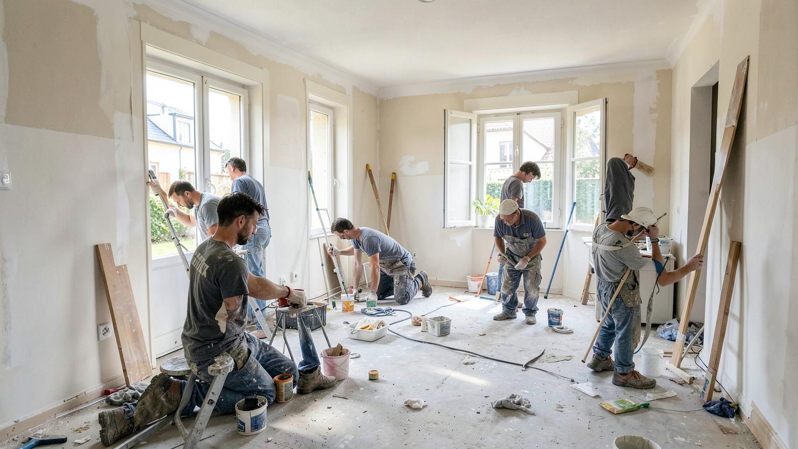 Équipe SP PROJECT en travaux de rénovation dans un appartement à Créteil